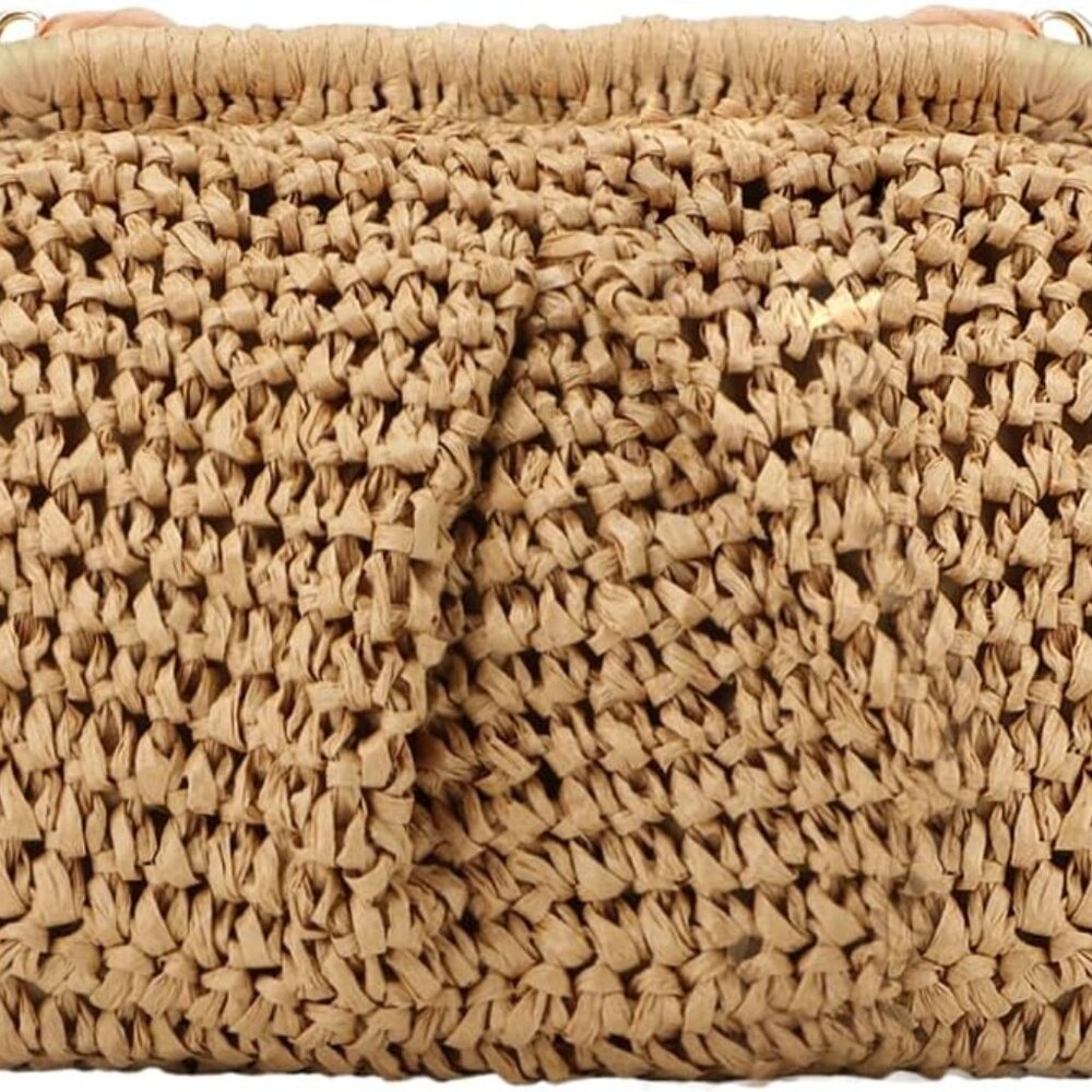 Straw Dumpling Clutch Purse,Summer Vacation Beach Crossbody Bag for Women,Raffia
